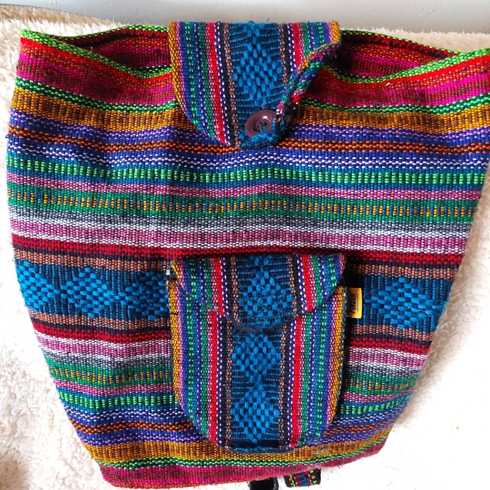 Backpack Mexico Woven Multicolor Bag Boho Hippie, Colorful Deep Colors
